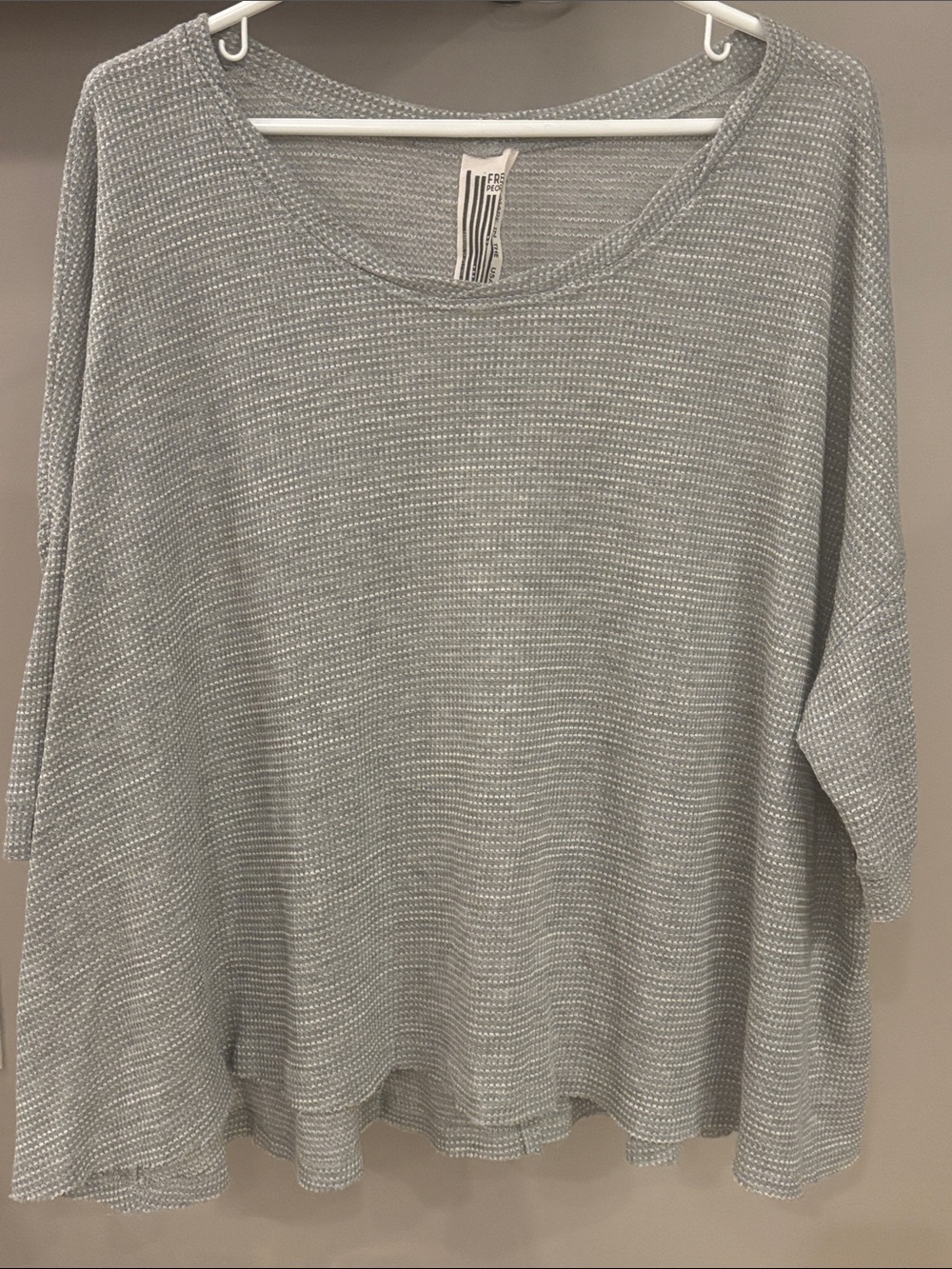 Free People Gray Waffle Knit Open Back Raw Hem Top Size Small